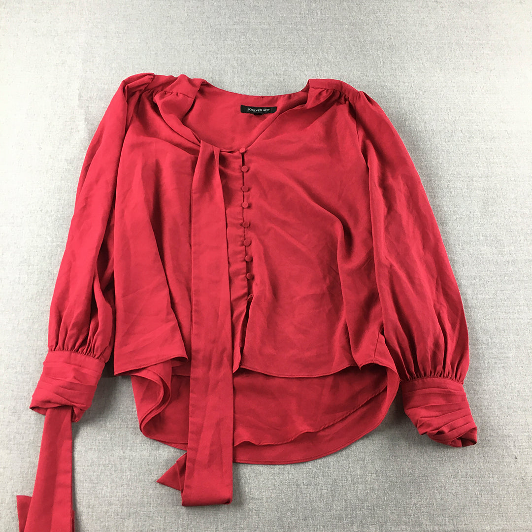 Forever New Womens Top Size 10 Red Button Long Sleeve Blouse