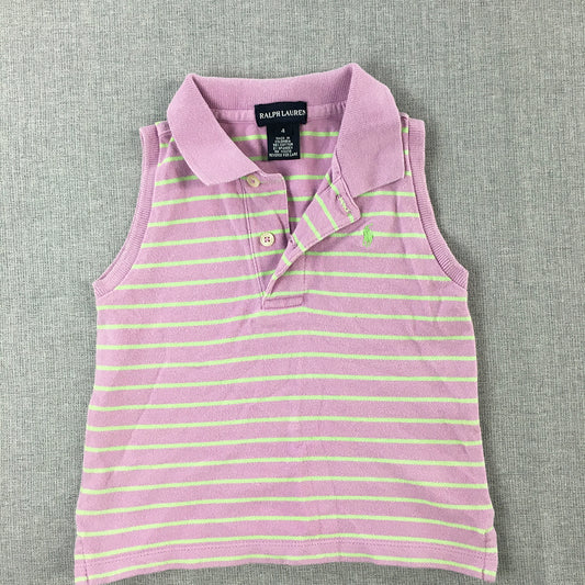 Ralph Lauren Kids Girls Knit Vest Size 4 Purple Striped Logo Collared Sleeveless