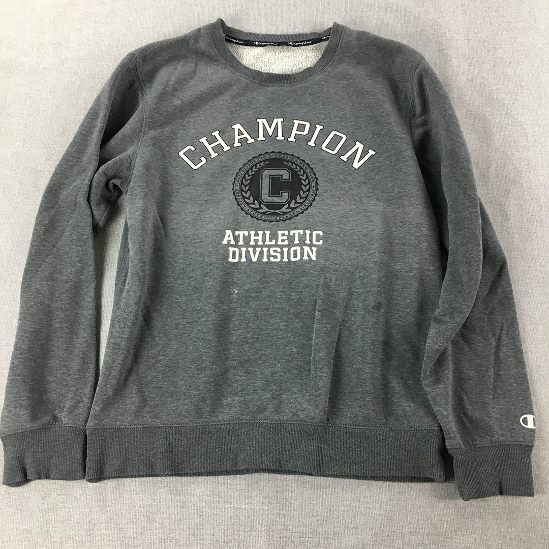 Champion Mens Sweater Size S Grey Big Logo Crew Neck Pullover Jumper