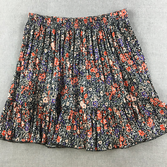 Zara Womens Mini Skirt Size S Black Red Floral Pleated