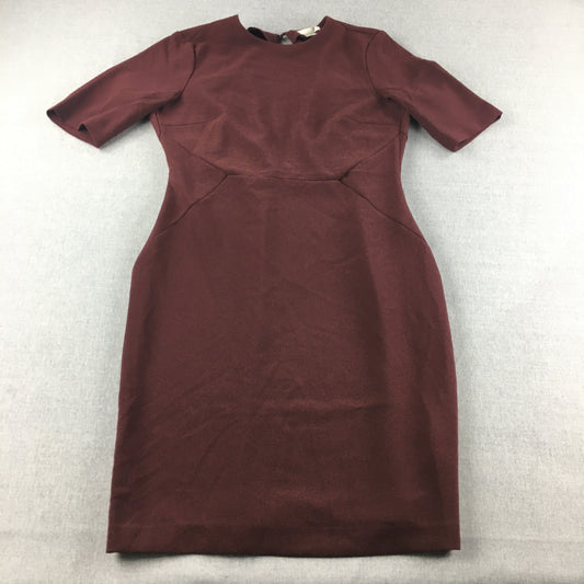 H&M Womens Dress Size 10 Maroon Red Short Sleeve Stretch Fabric Midi