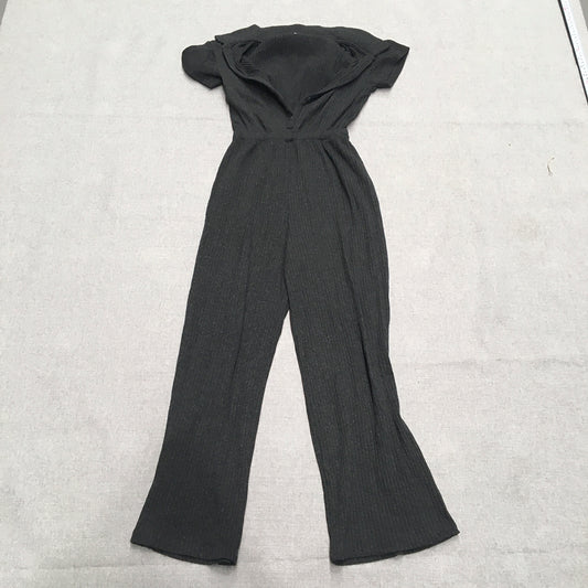 Zara Kids Girls Jumpsuit Size 13 - 14 Black Knit Stretch Short Sleeve Overalls