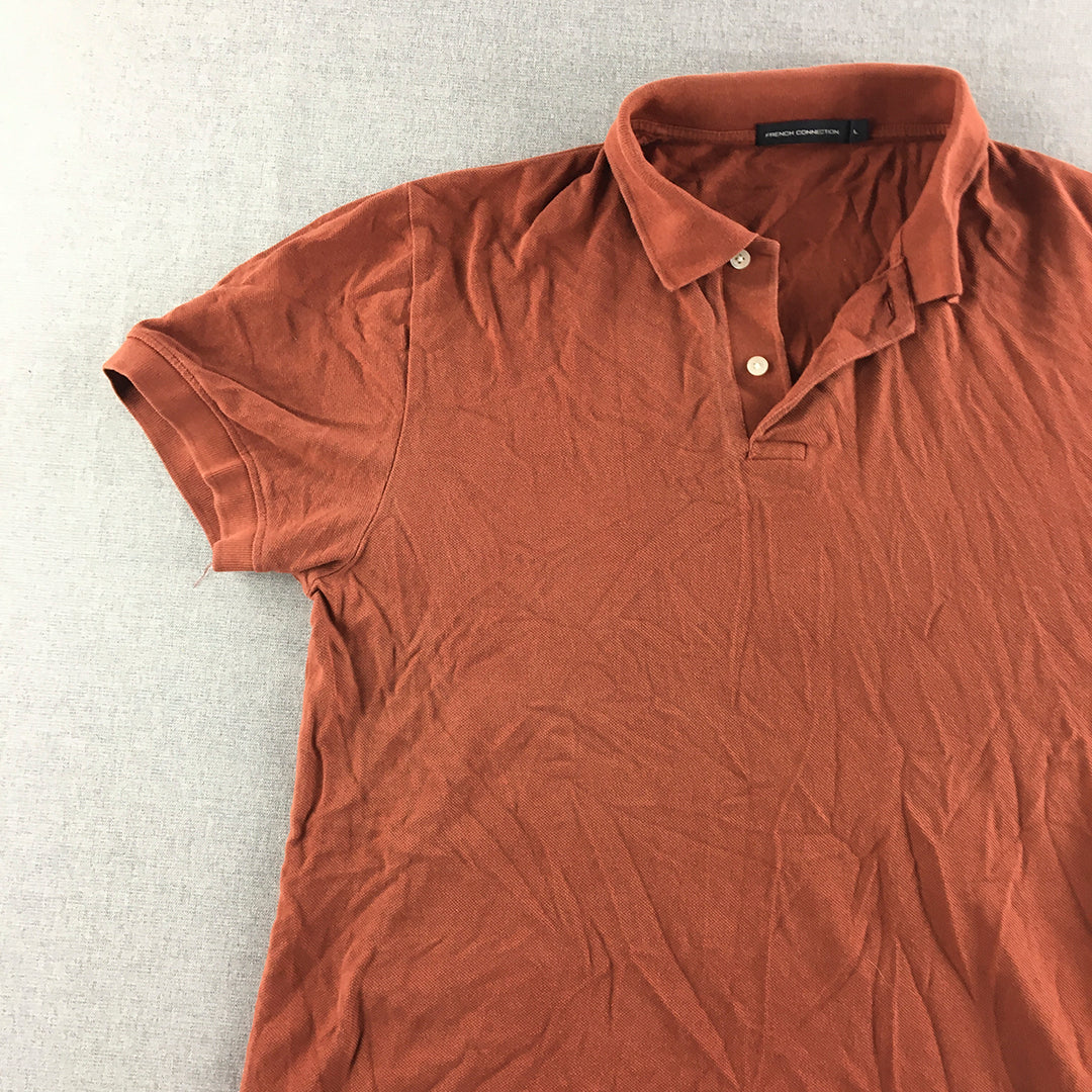 French Connection Mens Polo Shirt Size L Brown Collared Short Sleeve Rugby