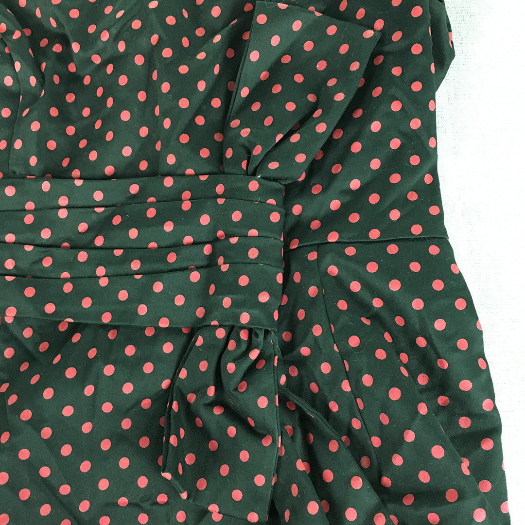 Re-Launch Womens Pencil Dress Size 12 Black Red Polka Dot Mini