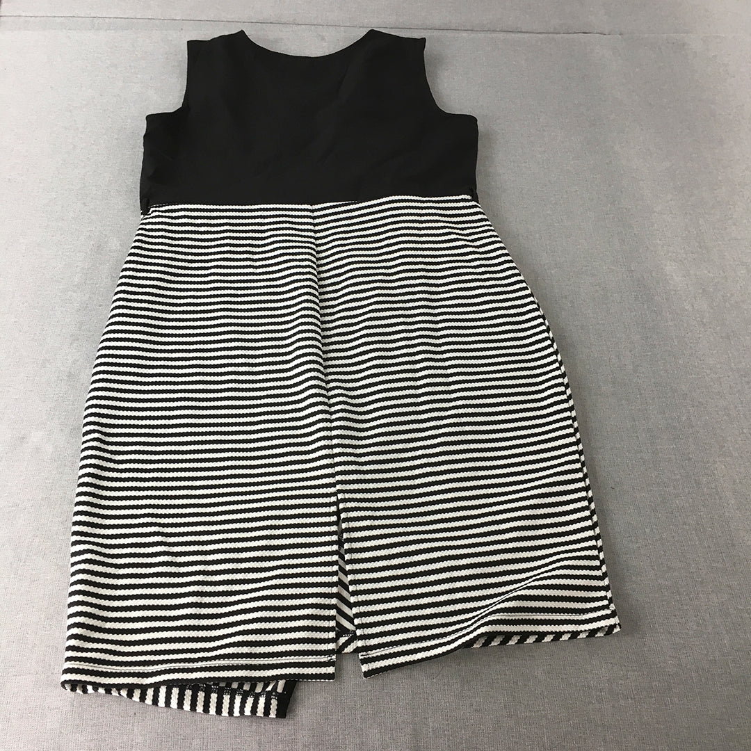 109 F Womens Pencil Dress Size L Black White Striped Midi Sleeveless