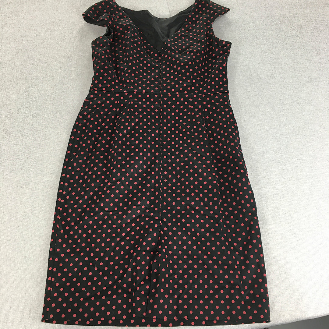 Re-Launch Womens Pencil Dress Size 12 Black Red Polka Dot Mini