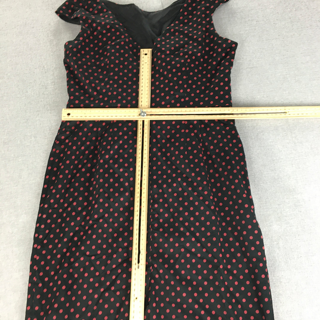 Re-Launch Womens Pencil Dress Size 12 Black Red Polka Dot Mini