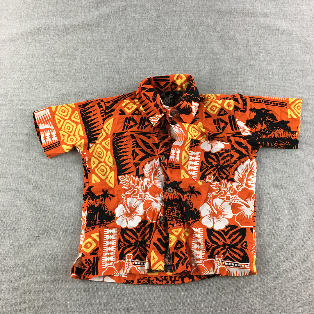 Mocean Kids Boys Shirt Youth Size XS Orange Aloha Hawaiian Button-Up