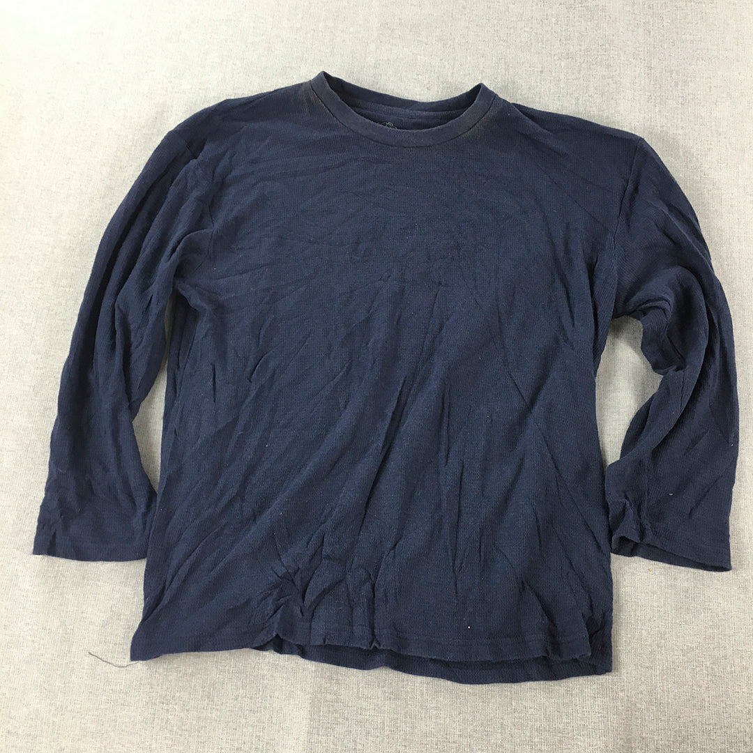 Fruit Of The Loom Mens Thermal Shirt Size L Navy Blue Pullover Knit Crew Neck