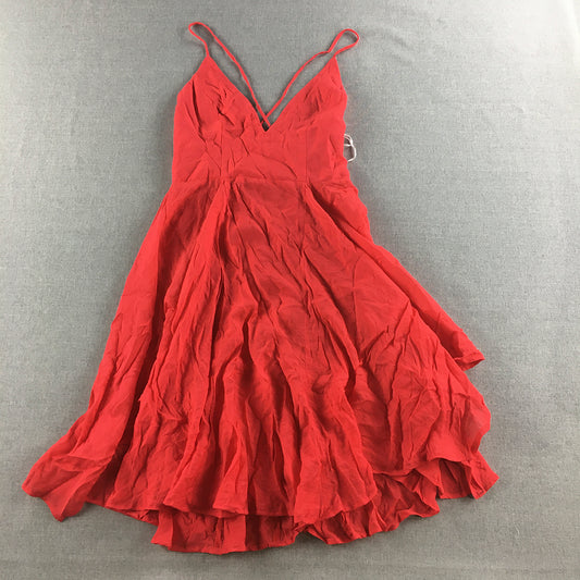 Who I Am Womens Mini Dress Size 8 Red Sleeveless Frilled