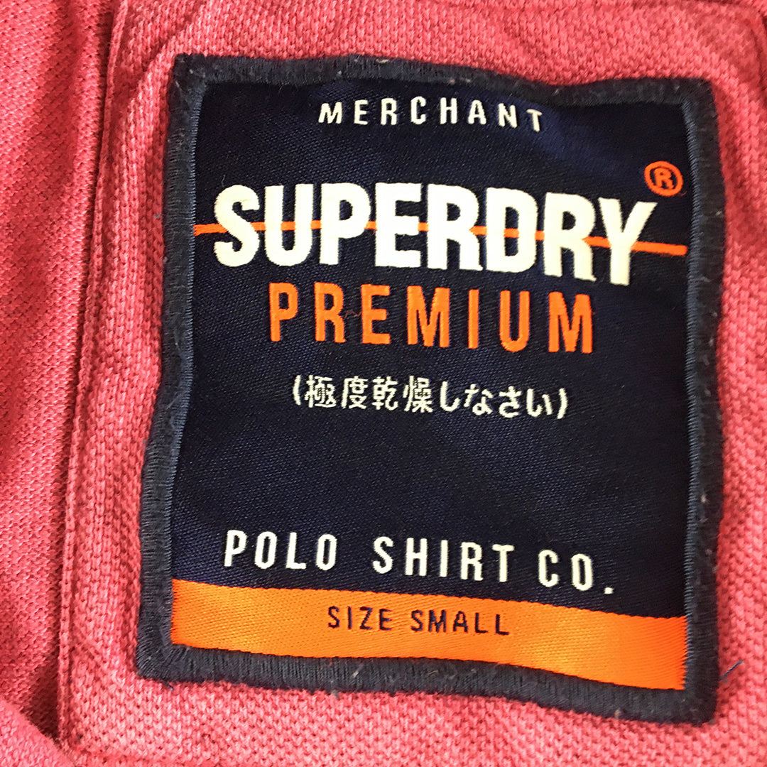 Superdry Mens Polo Shirt Size S Slim Fit Pink Short Sleeve Logo Collared Rugby