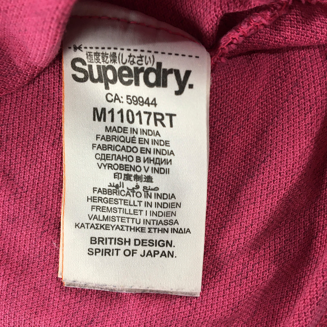 Superdry Mens Polo Shirt Size S Slim Fit Pink Short Sleeve Logo Collared Rugby