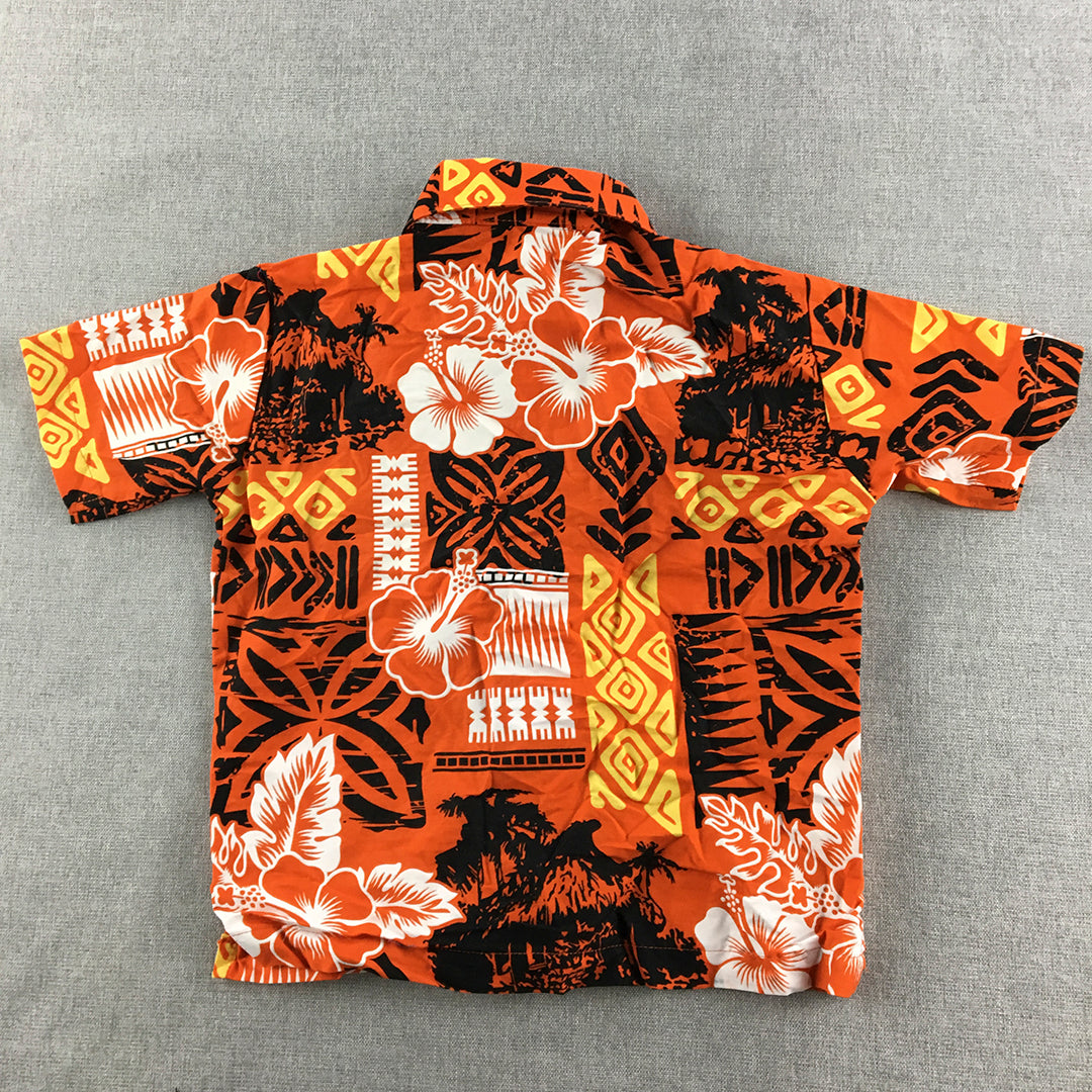 Mocean Kids Boys Shirt Youth Size XS Orange Aloha Hawaiian Button-Up