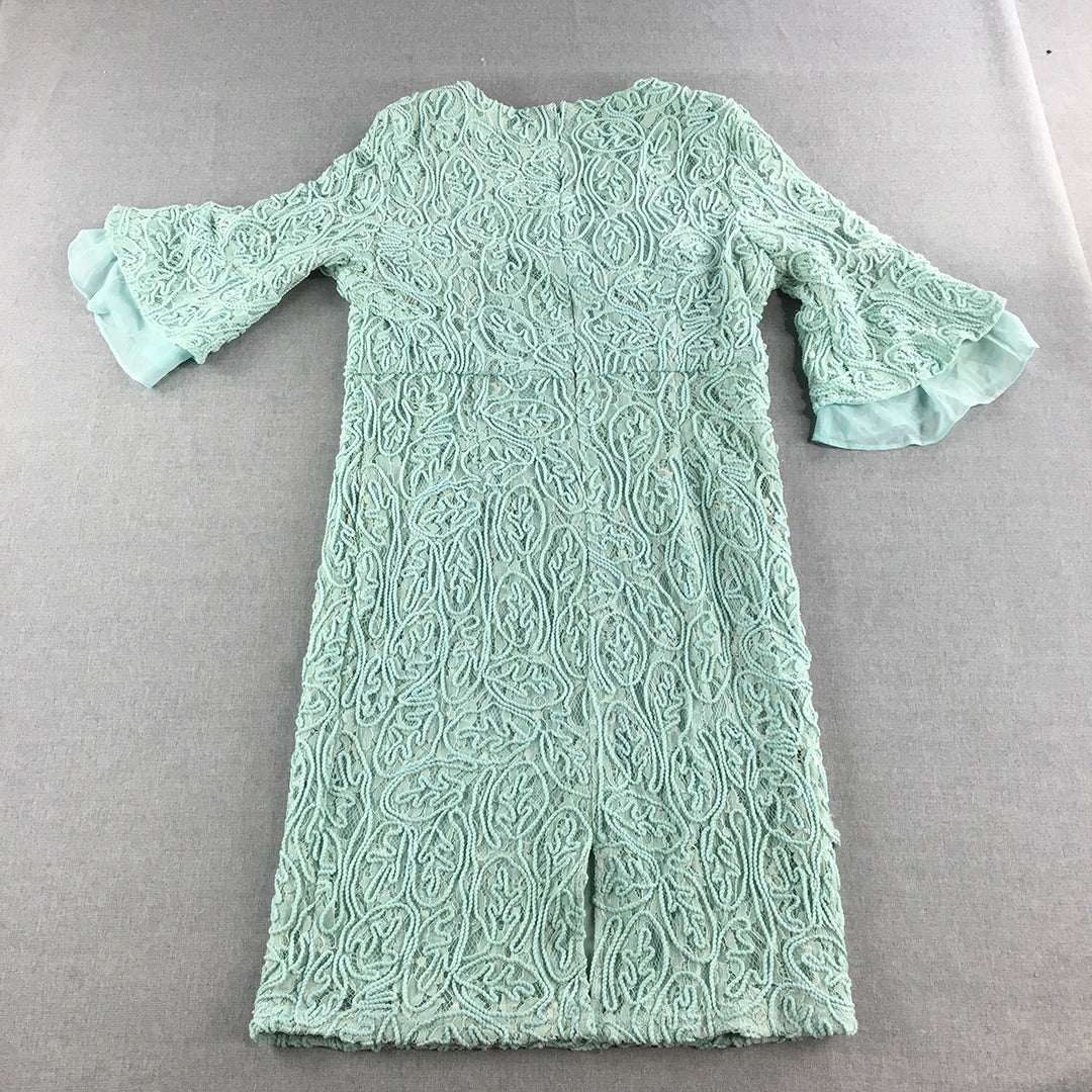 Mei Mei Womens Dress Size 18 Blue Short Sleeve Floral Lace V-Neck Midi