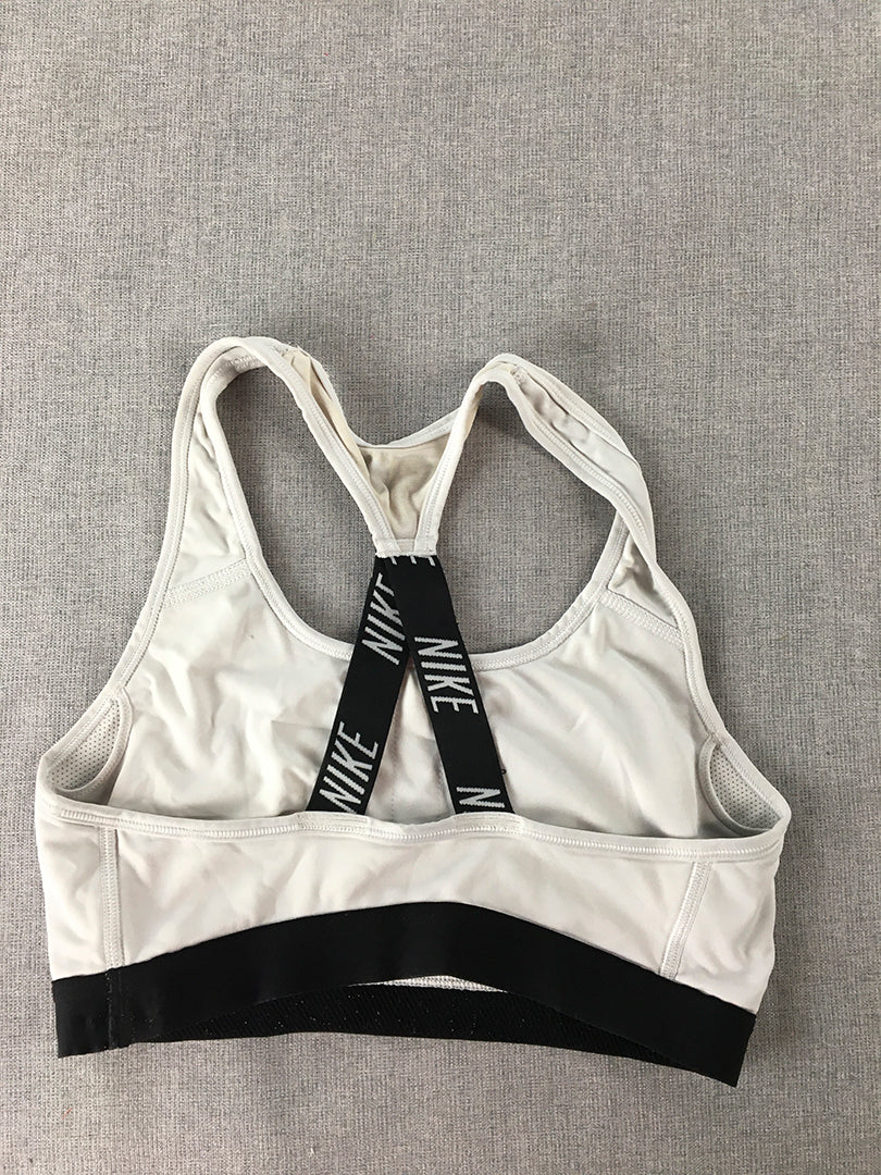 Nike Womens Sports Bra Size S White Big Logo Sleeveless Activewear Gym Top