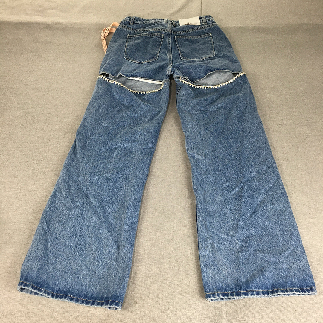 Oh Polly Womens Jeans Size 12 (W29 x L29) Blue Straight Leg Denim