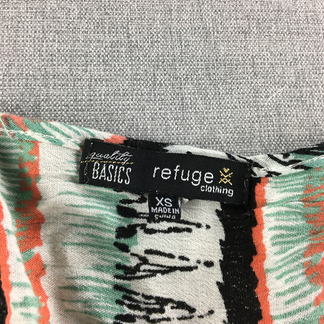 Refuge Womens Cardigan Size XS White Green Open-Front Short Sleeve Long Length