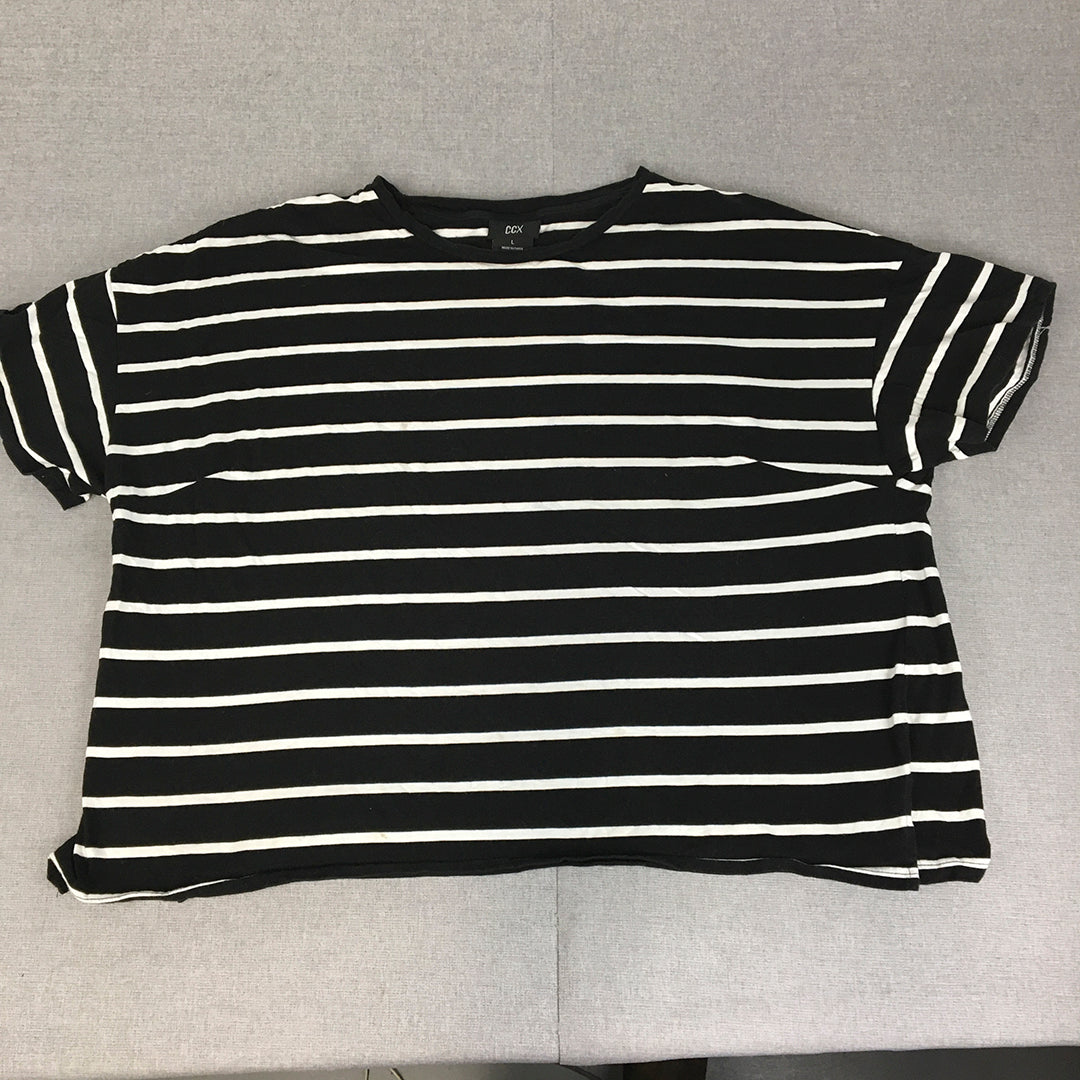 CCX By City Chic Womens T-Shirt Size L Black Striped Short Sleeve Top