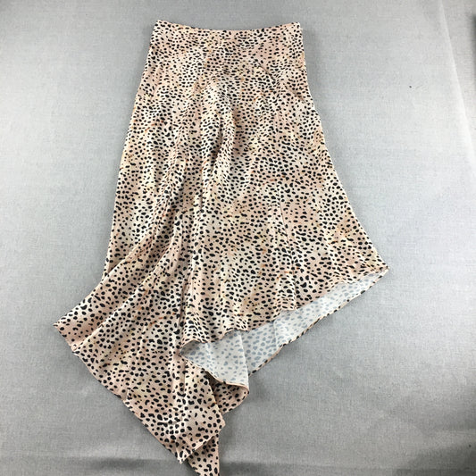 Mia Womens Maxi Skirt Size 10 Brown Dot Asymmetrical Hem