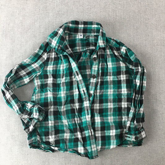 Uniqlo Kids Boys Shirt Size 4 - 5 Yrs Green Checkered Long Sleeve Flannel Top