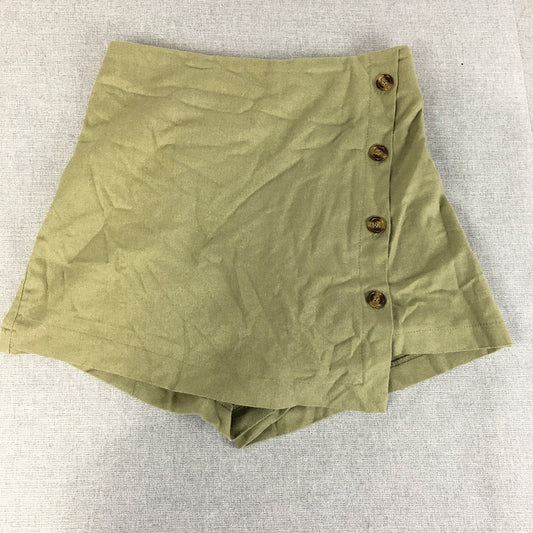 Showpo Womens Linen Skort Size 8 Green Mini Skirt Shorts Lined Button