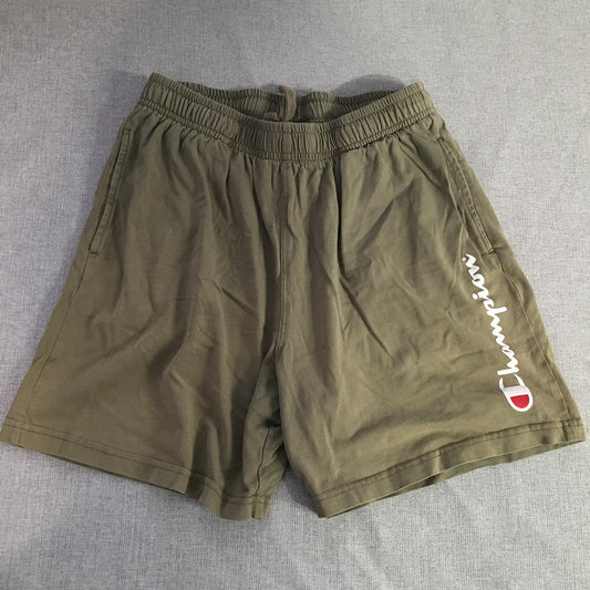 Champion Kids Boys Shorts Size 12 Khaki Green Big Logo Elastic Waist Pockets