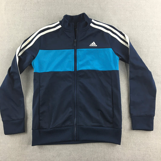 Adidas Kids Boys Jacket Size 9 - 10 Years Blue Logo Mock Neck Windbreaker Coat