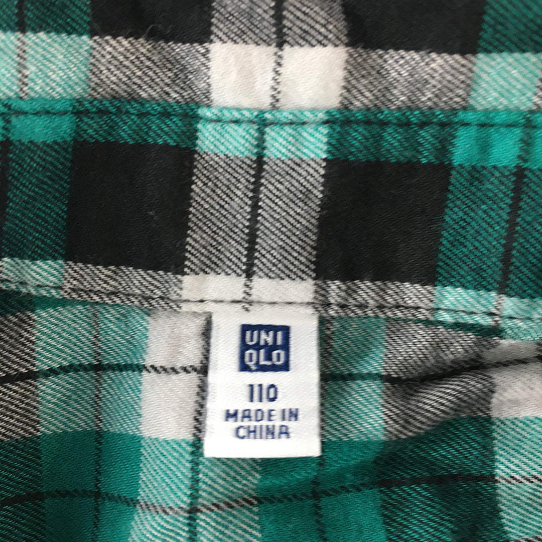 Uniqlo Kids Boys Shirt Size 4 - 5 Yrs Green Checkered Long Sleeve Flannel Top