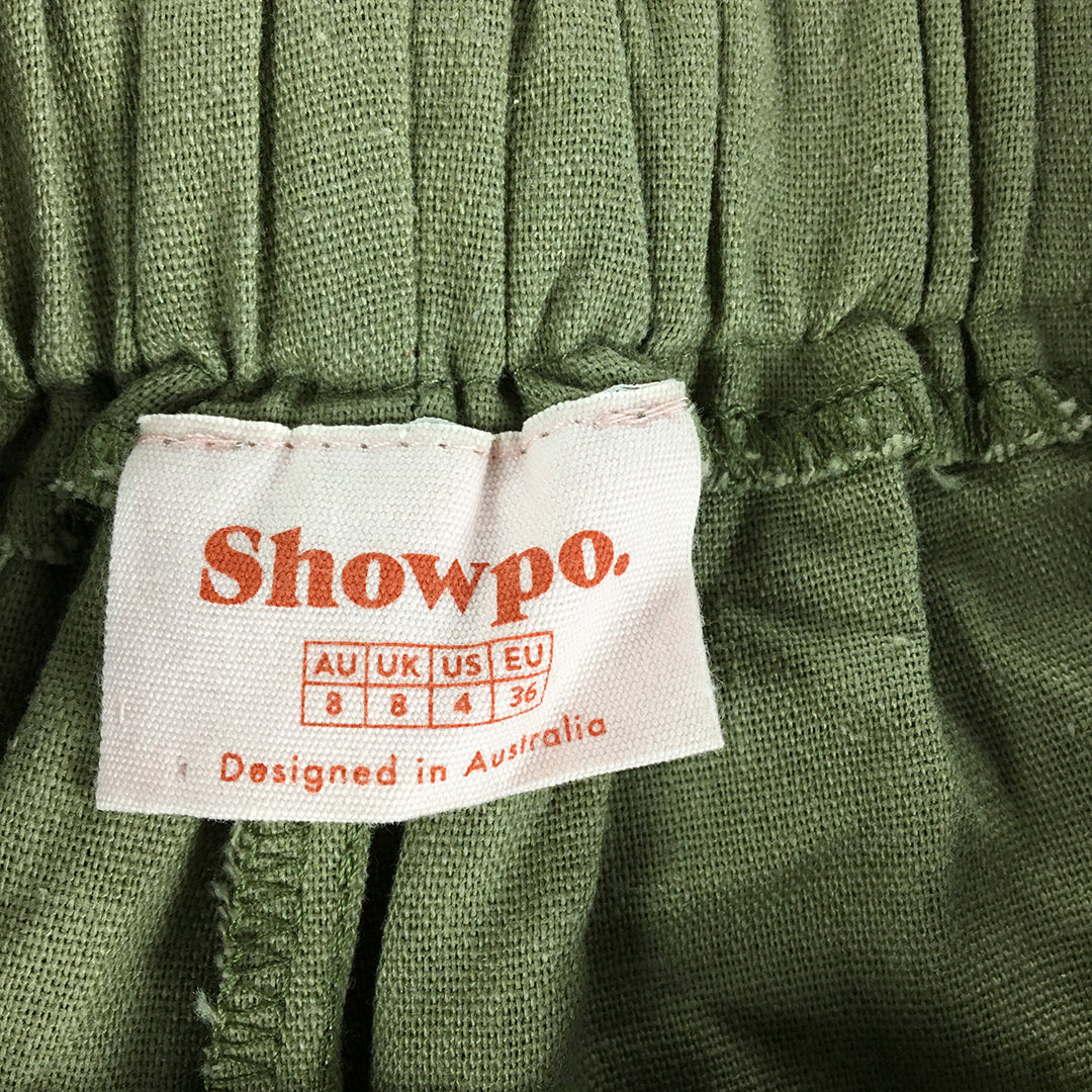 Showpo Womens Linen Skort Size 8 Green Mini Skirt Shorts Lined Button