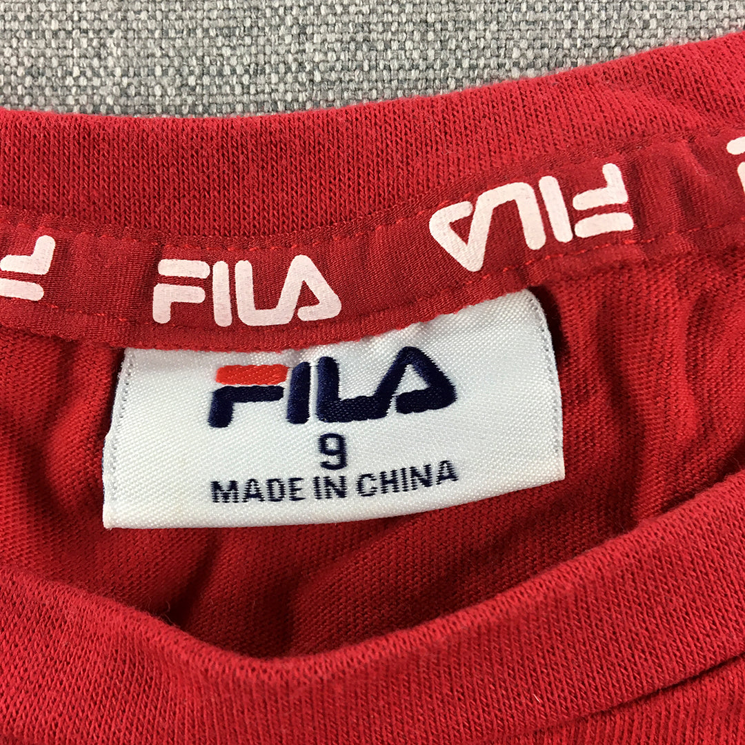 FILA Kids Girls T-Shirt Size 9 Red Logo Short Sleeve Top