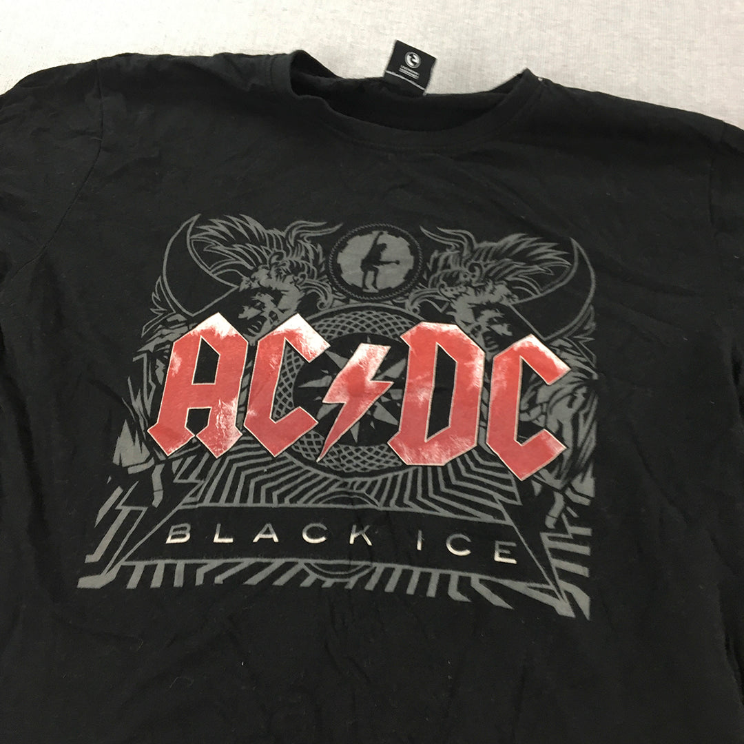 ACDC Black Ice Tour T-Shirt Adult Size M Black Rock Band Short Sleeve Tee