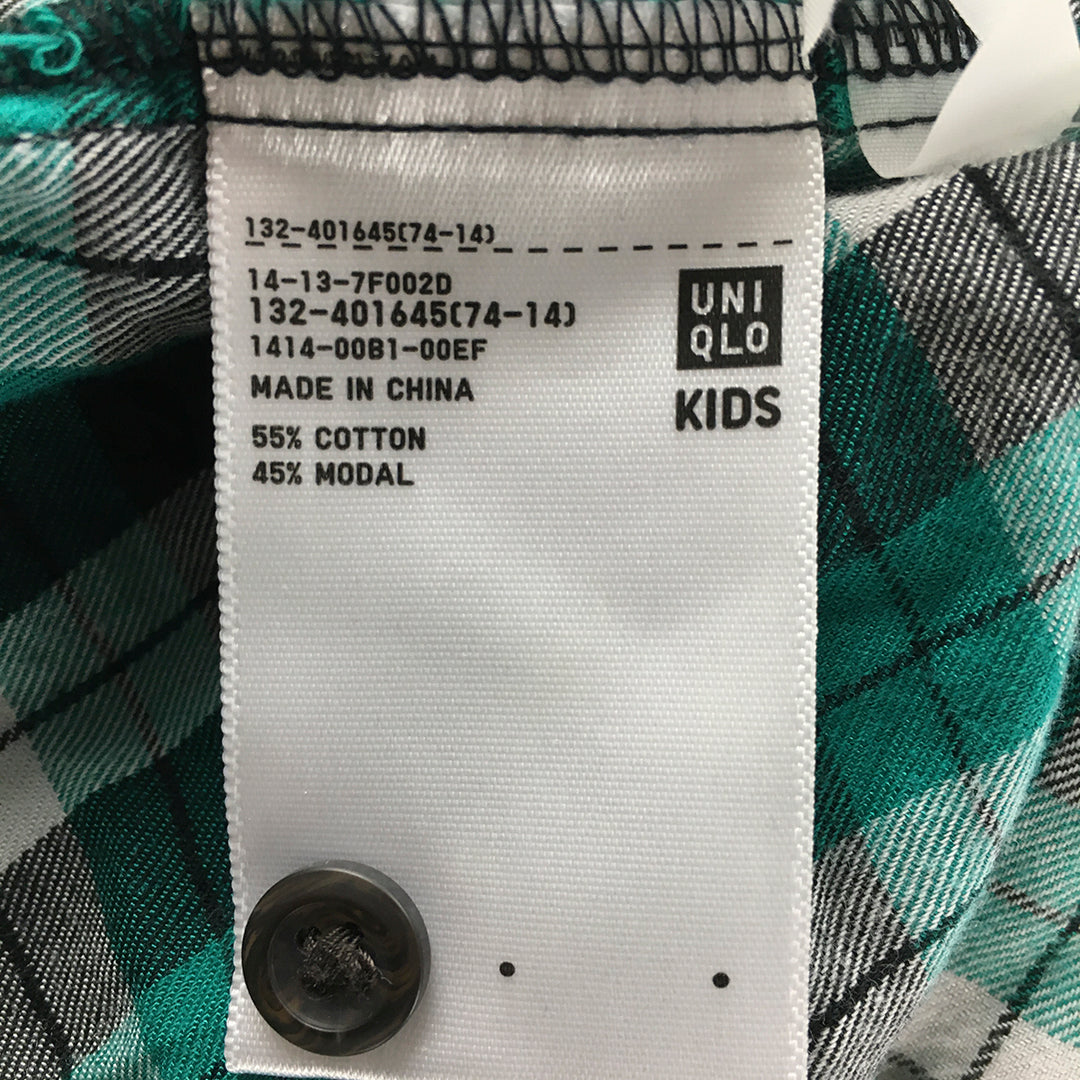 Uniqlo Kids Boys Shirt Size 4 - 5 Yrs Green Checkered Long Sleeve Flannel Top