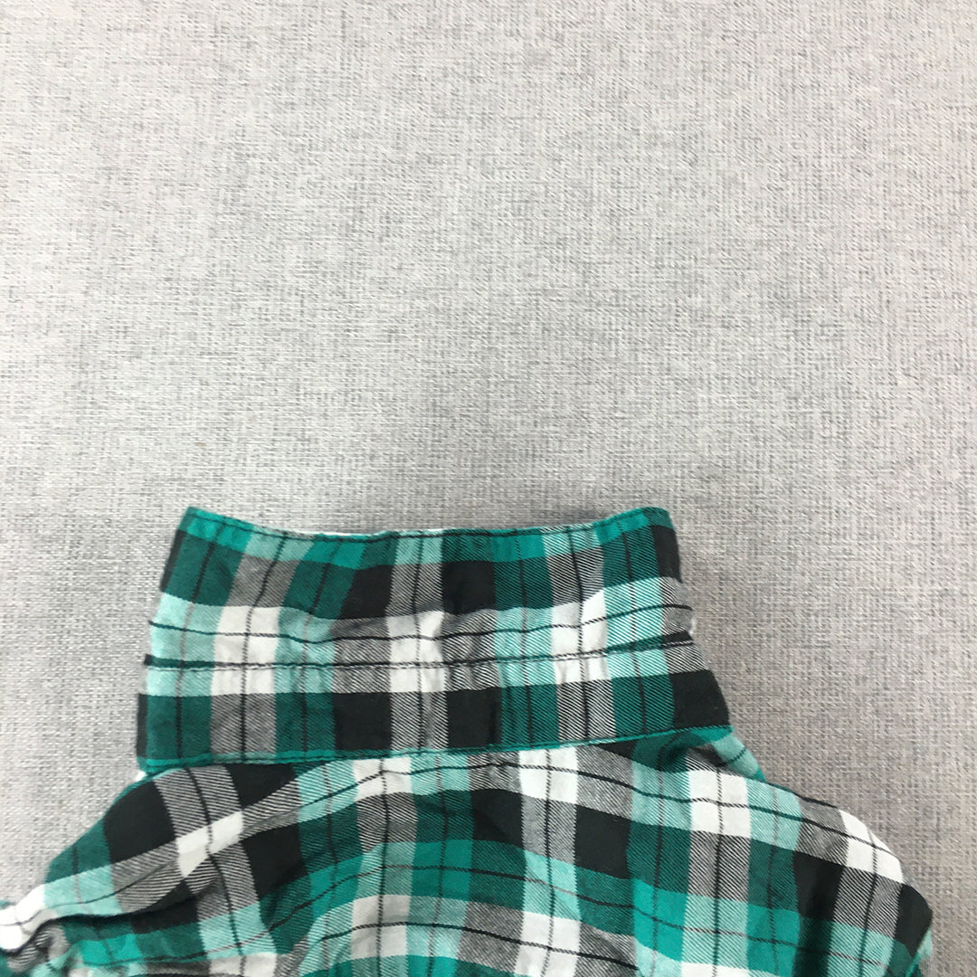 Uniqlo Kids Boys Shirt Size 4 - 5 Yrs Green Checkered Long Sleeve Flannel Top