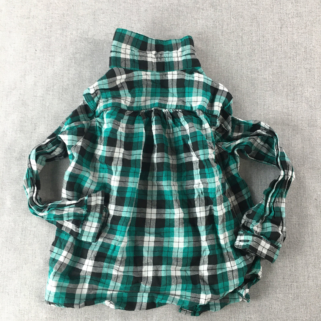 Uniqlo Kids Boys Shirt Size 4 - 5 Yrs Green Checkered Long Sleeve Flannel Top