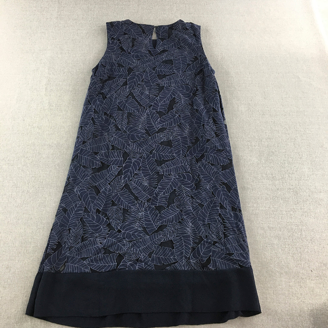 Esprit Womens Dress Size L Blue Floral Sleeveless Lined Midi