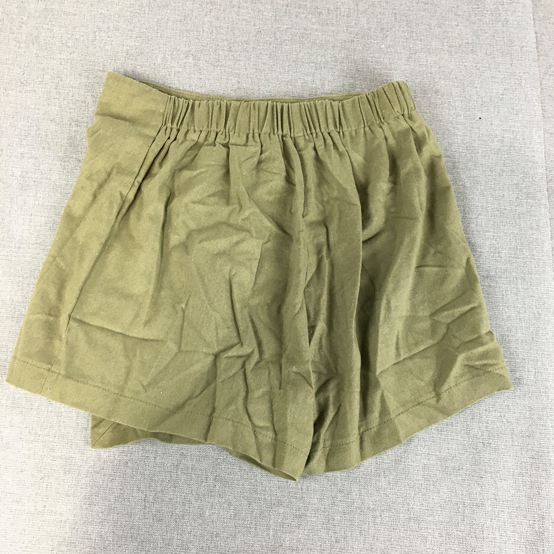 Showpo Womens Linen Skort Size 8 Green Mini Skirt Shorts Lined Button