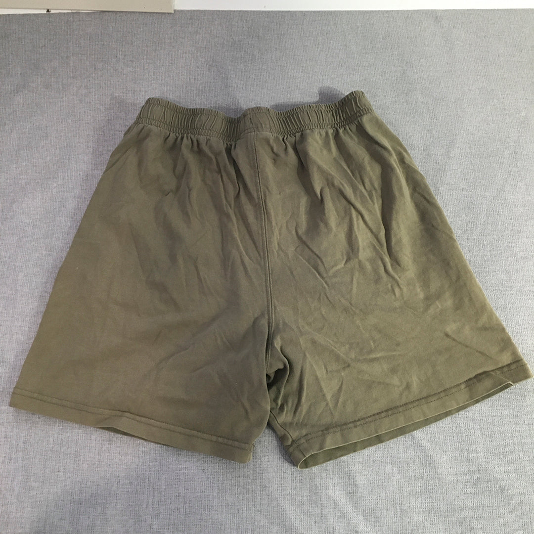 Champion Kids Boys Shorts Size 12 Khaki Green Big Logo Elastic Waist Pockets