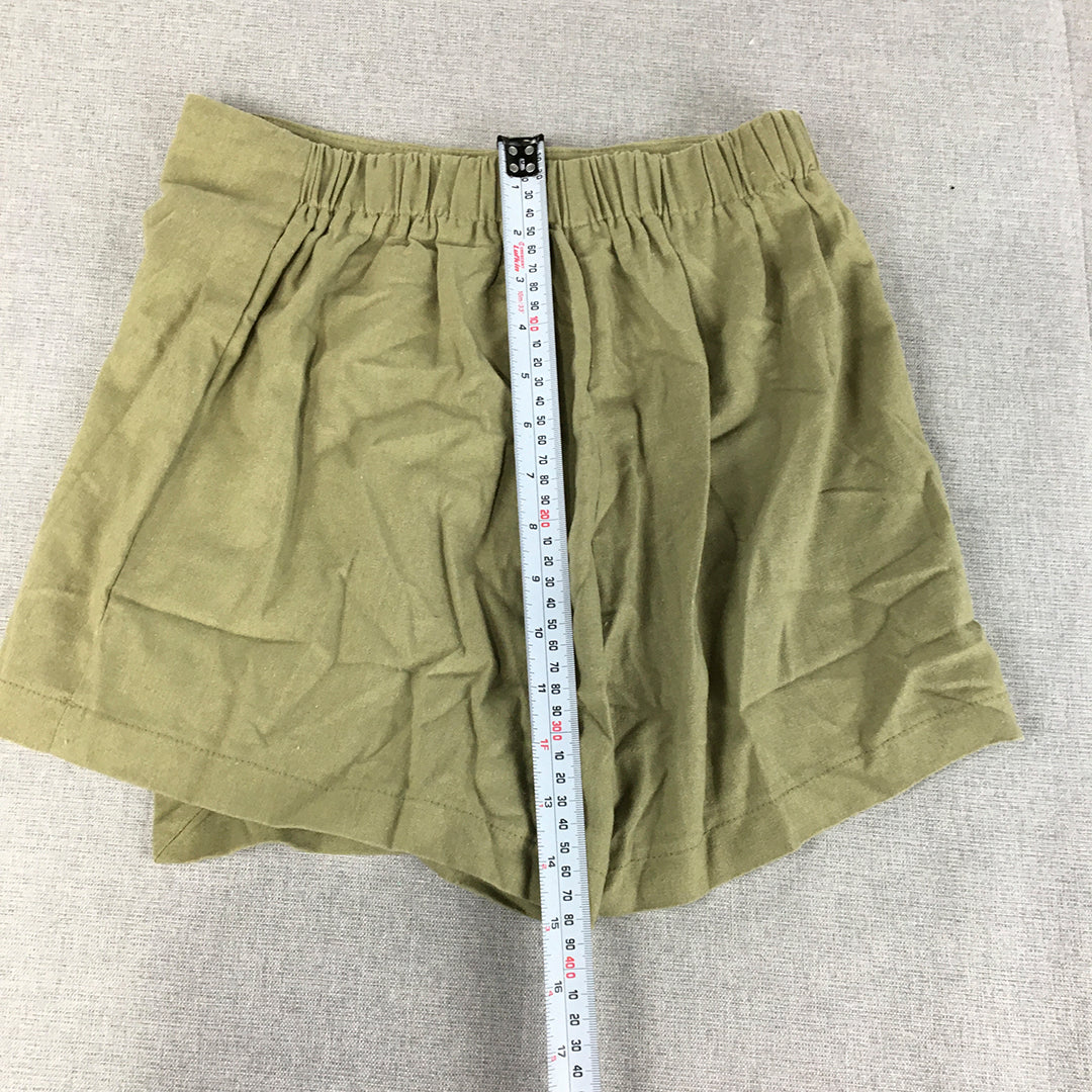 Showpo Womens Linen Skort Size 8 Green Mini Skirt Shorts Lined Button