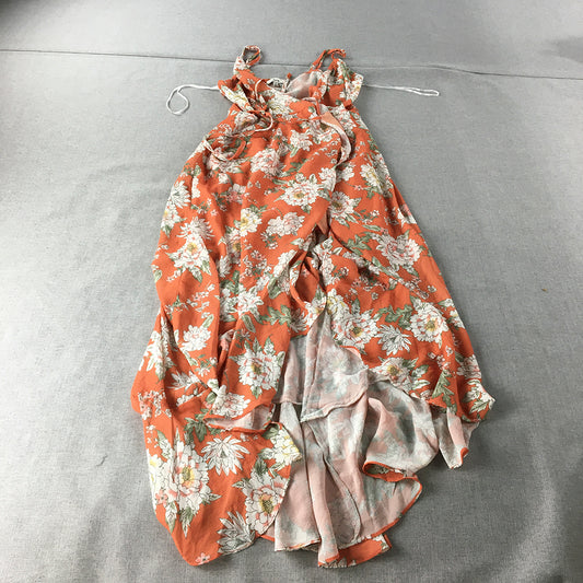 Ava Womens Dress Size 6 Orange Floral Knee Length Sleeveless