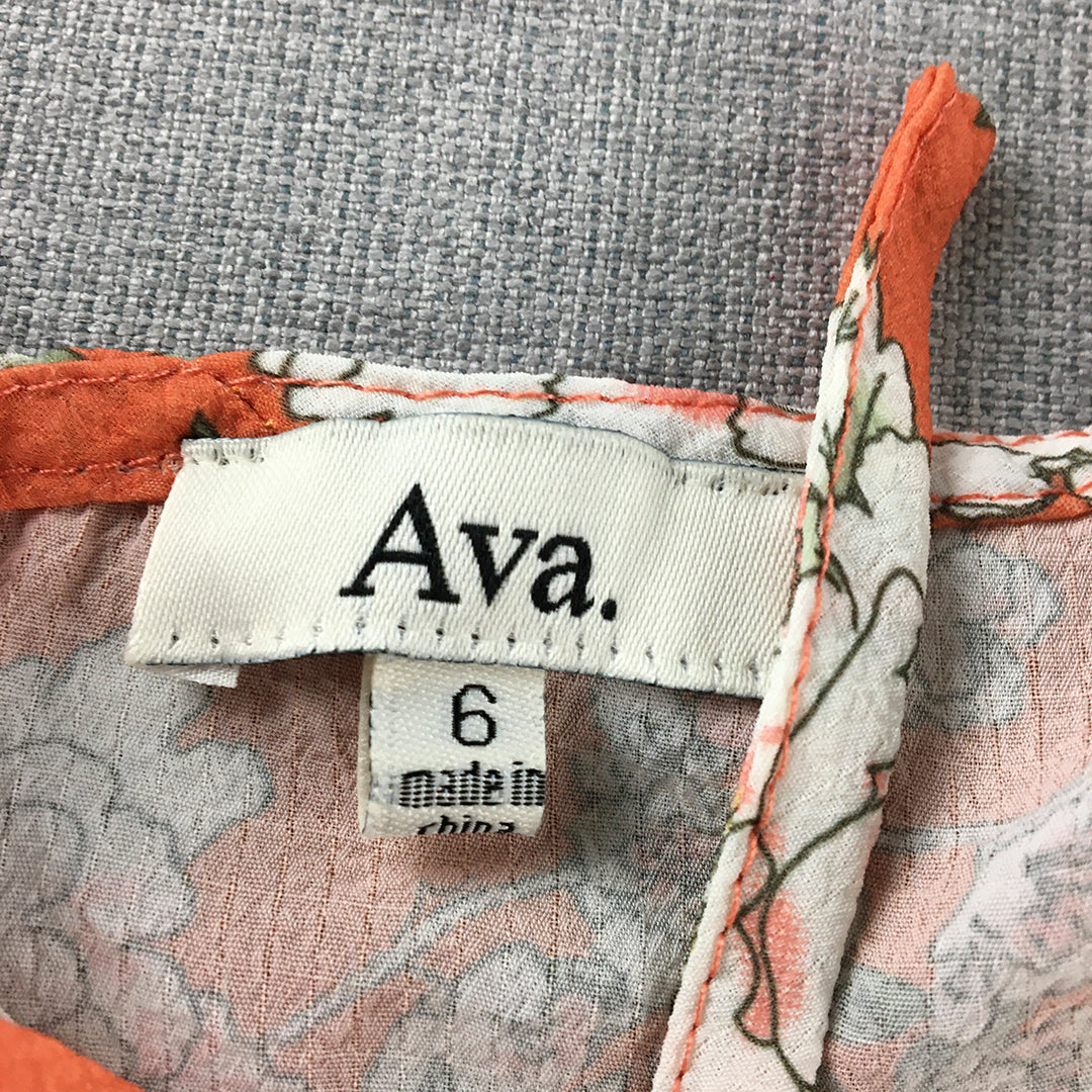 Ava Womens Dress Size 6 Orange Floral Knee Length Sleeveless