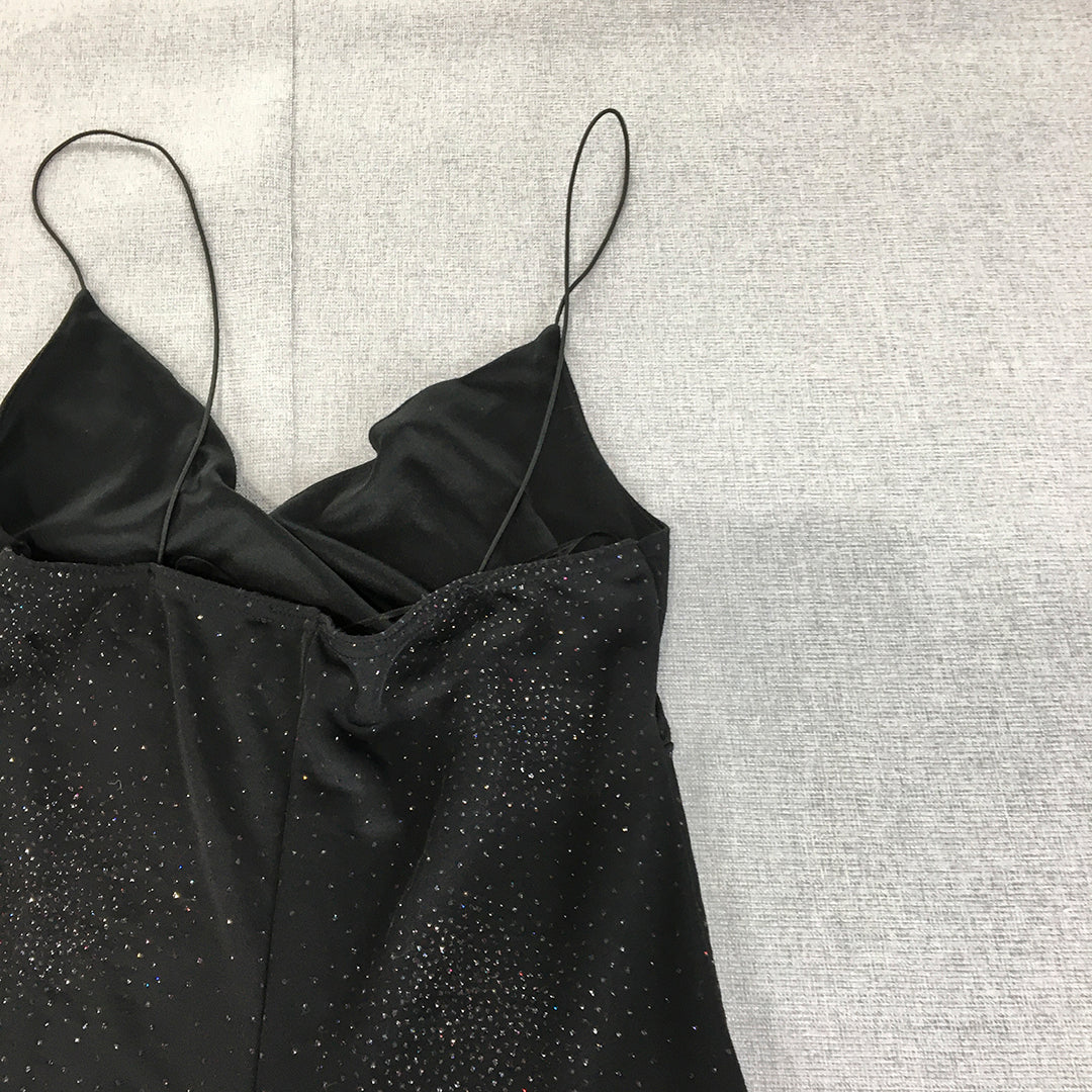 Miss Shop Womens Mini Dress Size 12 Black Sparkle Cocktail Stretch Fabric