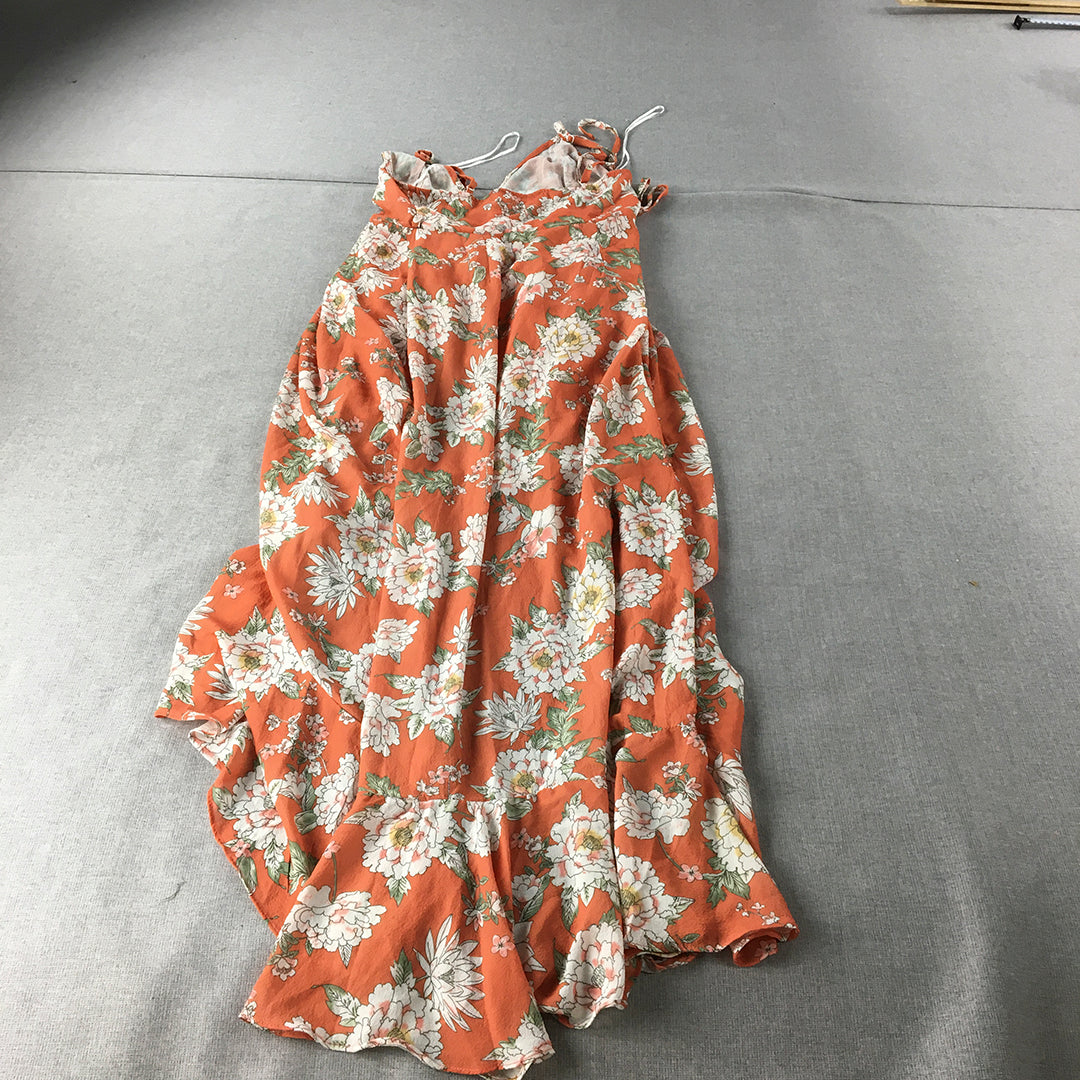 Ava Womens Dress Size 6 Orange Floral Knee Length Sleeveless