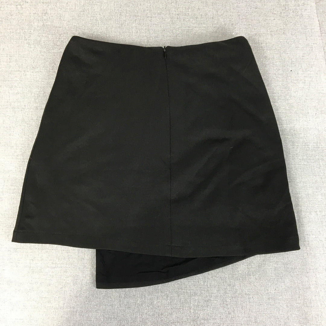 Showpo Womens Mini Skirt Size 8 Black Button Asymmetrical Hem