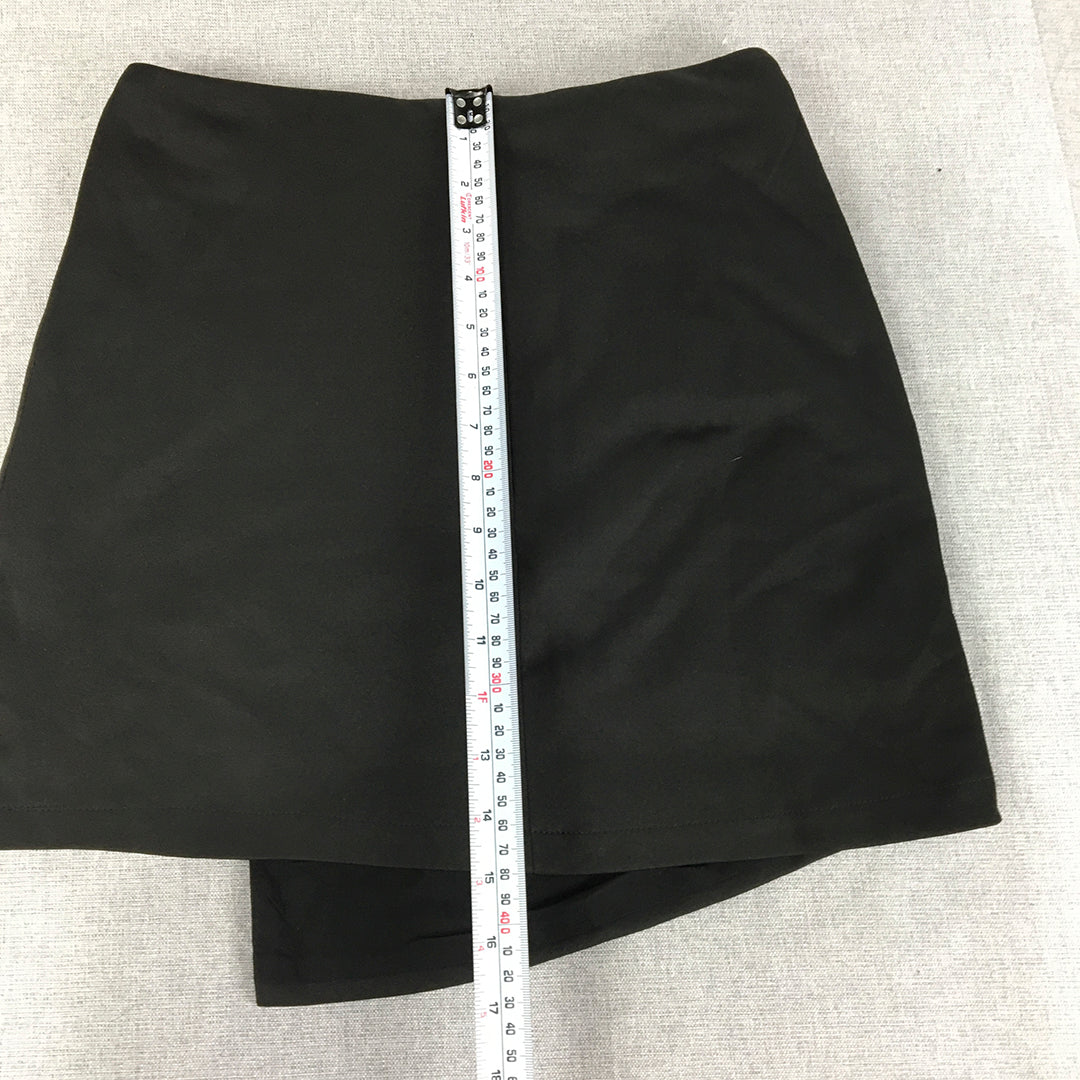 Showpo Womens Mini Skirt Size 8 Black Button Asymmetrical Hem