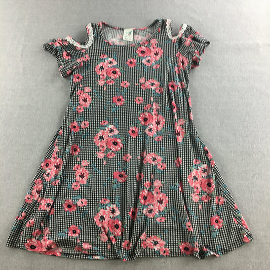 Lily Bleu Kids Girls Dress Size 10 Black White Pink Floral Cold Shoulder