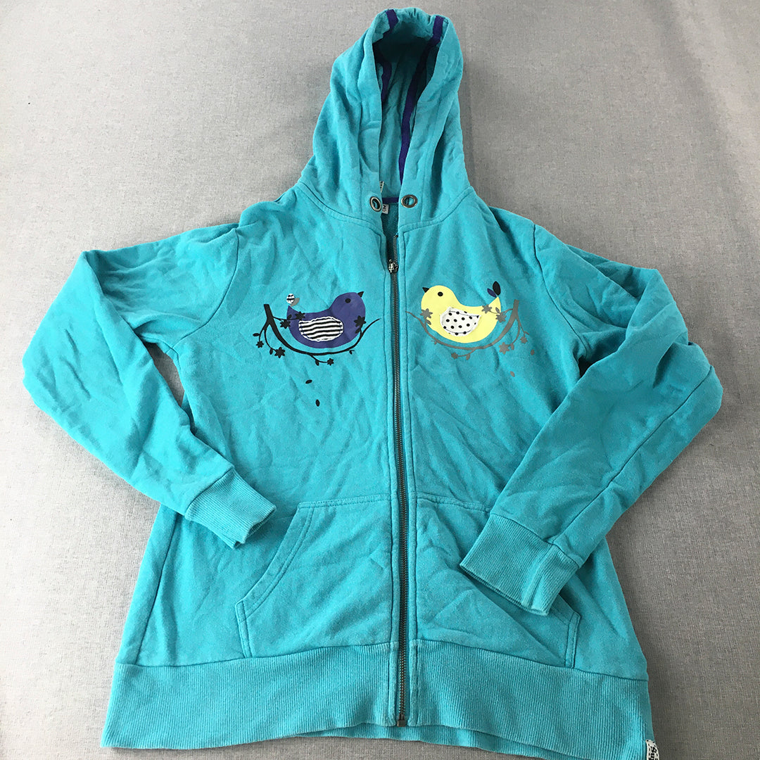 Just Add Sugar Womens Hoodie Jacket Size 12 Blue Zip-Up Birds Pockets Coat