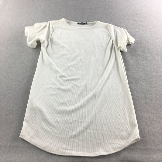 Boohoo Womens Mini Dress Size 8 UK White Short Sleeve T-Shirt Style Stretch