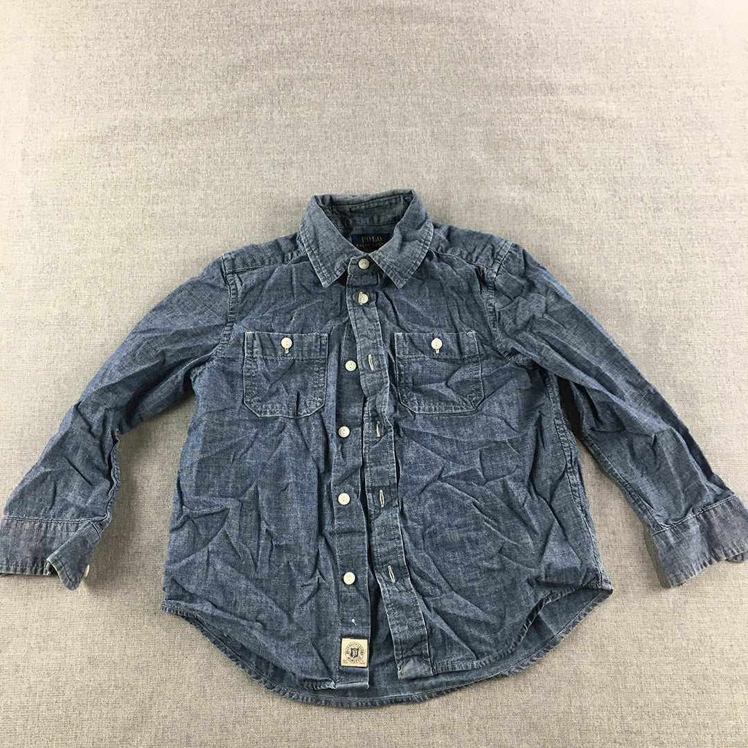 Polo Ralph Lauren Kids Boys Shirt Size 6 Blue Denim Pockets Button-Up