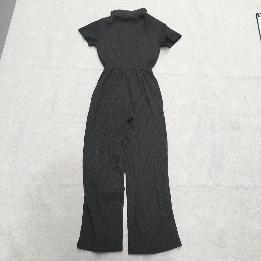 Zara Kids Girls Jumpsuit Size 13 - 14 Black Knit Stretch Short Sleeve Overalls