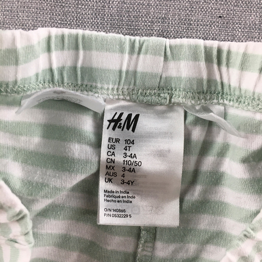 H&M Kids Girls Pants Size 4 Green Striped Elastic Waist